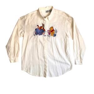 Vintage Disney Store Winnie The Pooh Shirt Womens Large White 90s Embroidered
